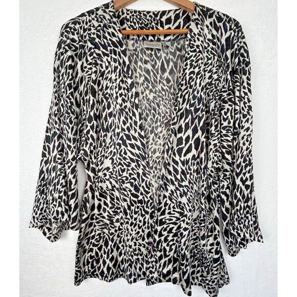 Chico's Travelers Cardigan Slinky Knit Animal Print‎ Size 2 US L 12 14 - Picture 1 of 8